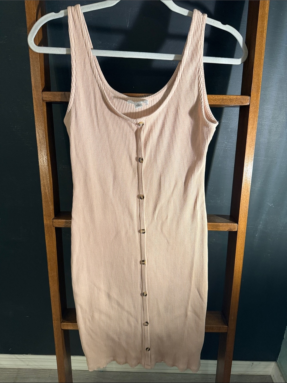 Sleeveless Ribbed Button-Front Midi Dress in Blush Pink